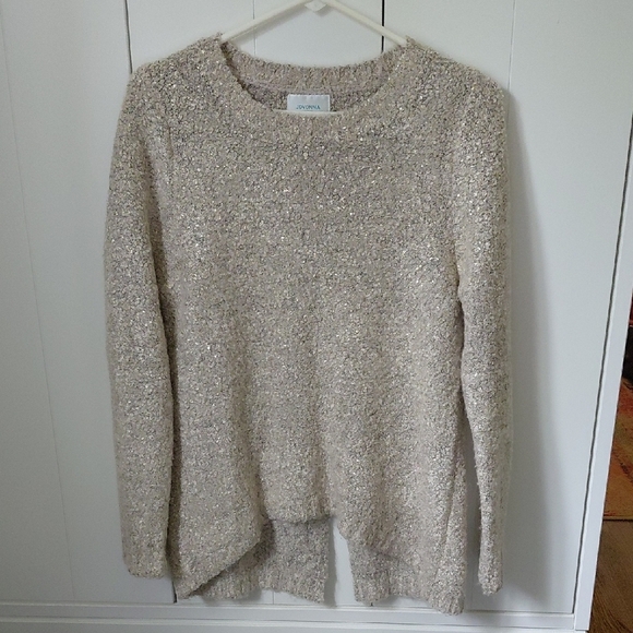Cream Textured Crew Neck Sweater with Relaxed Fit - Picture 1 of 6